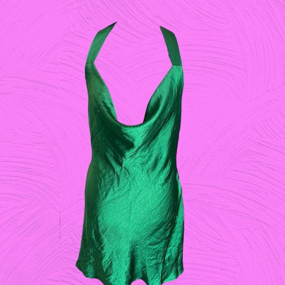 Canton Walker emerald green satin cowl dress